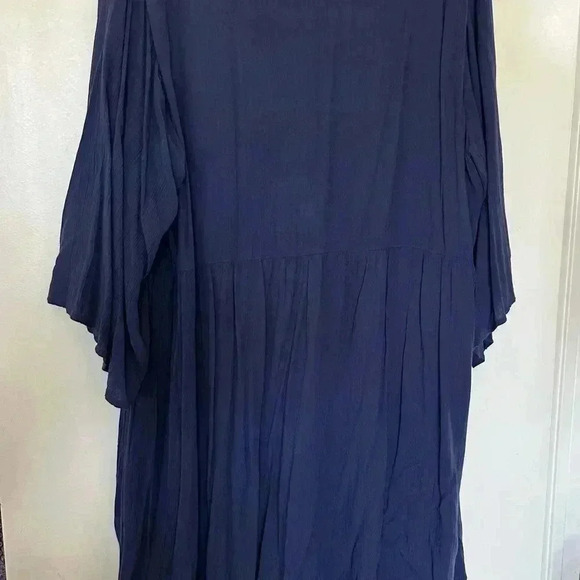Flowy Sleeve Navy Mini Dress with Orange and White Ribbon Detail - Picture 3 of 5